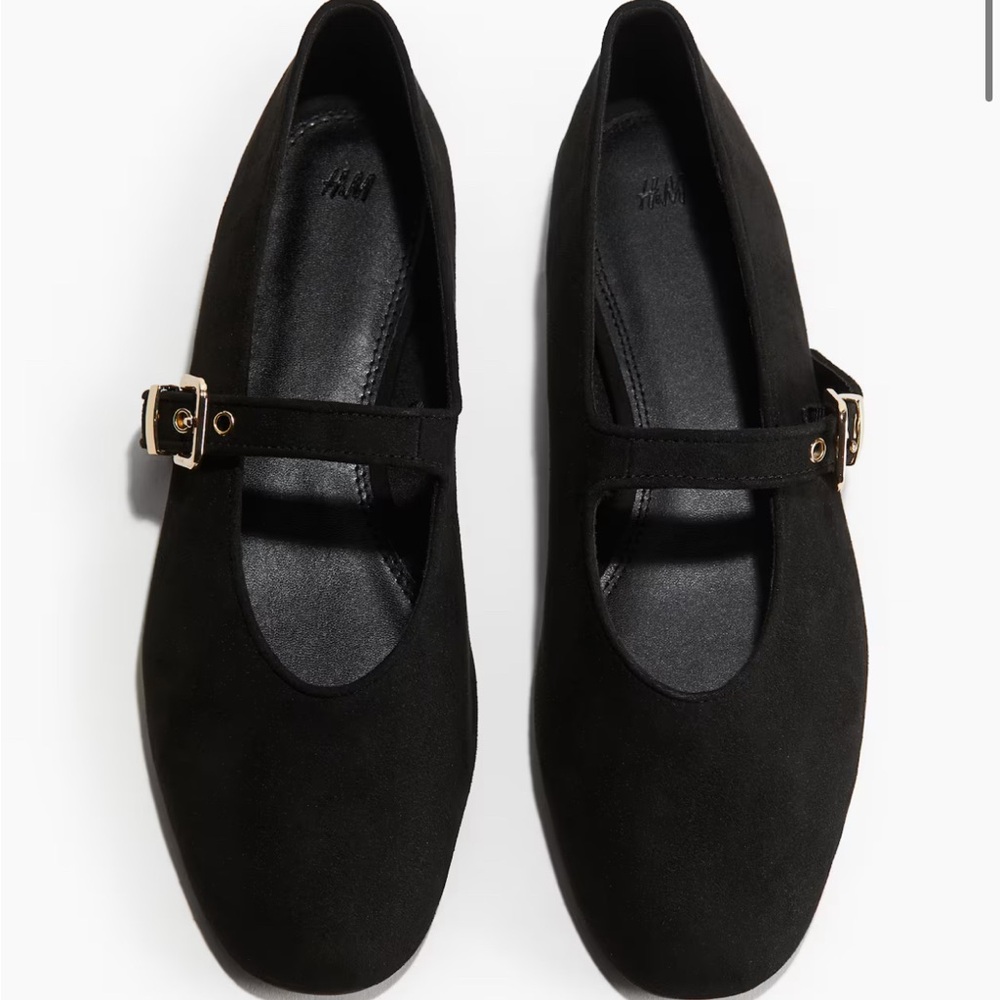 H&M Elegant Black Suede Mary Jane Flats